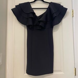 Lavish Alice Mini Navy Dress with Exaggerated Sleeves